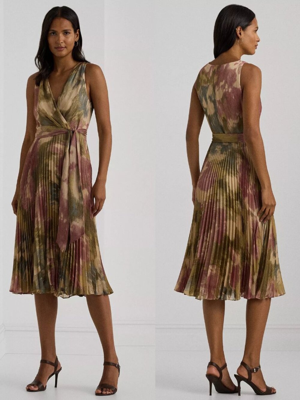 NWT New $295 Ralph Lauren Floral Metallic Chiffon Cocktail Dress Size 20W
